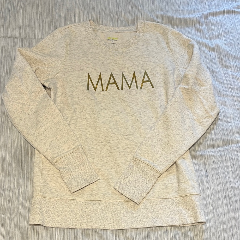 Time and Tru Cream Sweatshirt with Gold 'MAMA' Print